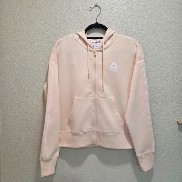 Womens Small Hoodie Reebok Cropped Pink Fleece Jacket New With Tags - Picture 1 of 5